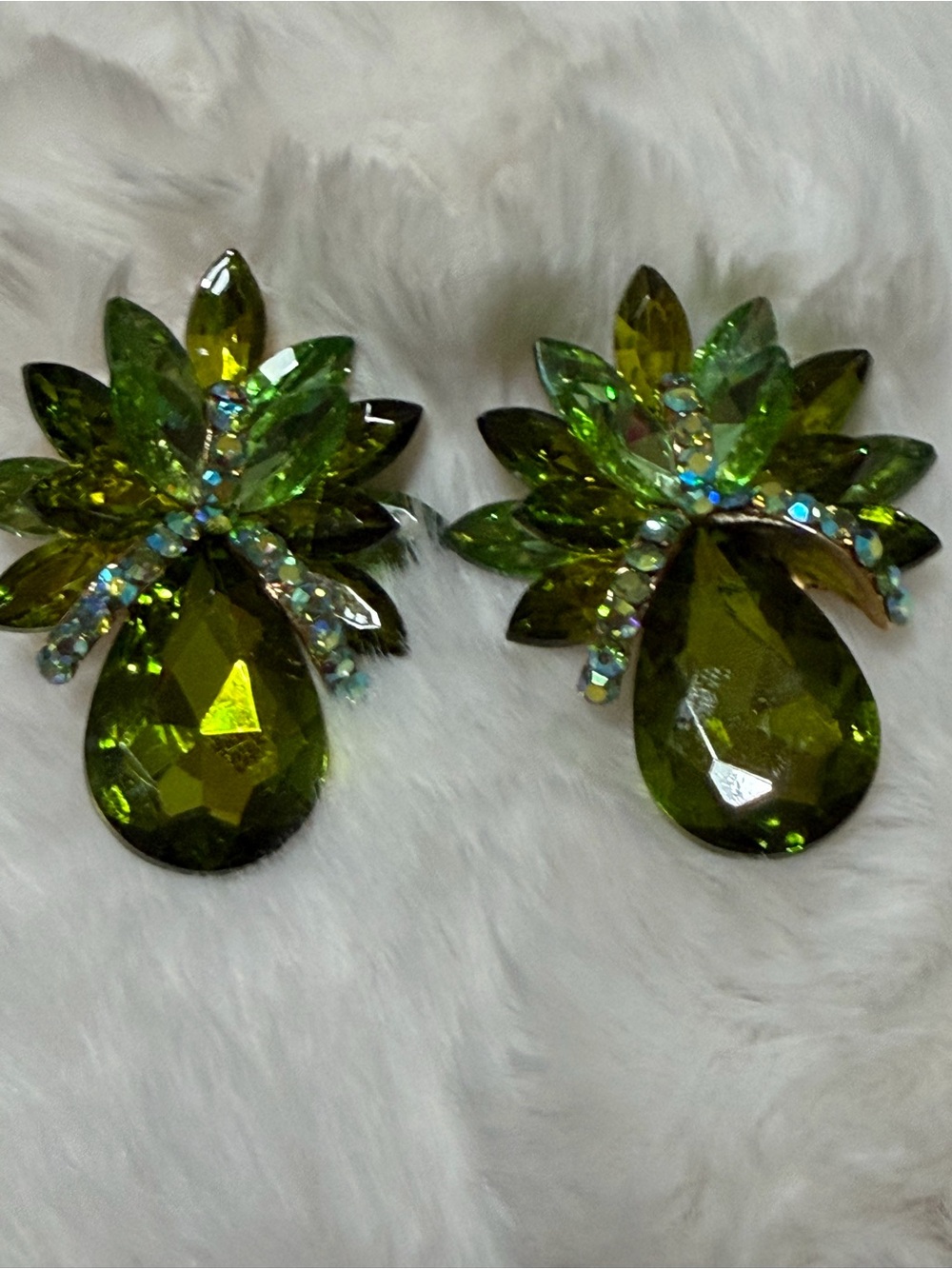 Green Teardrop Crystal Statement Earrings